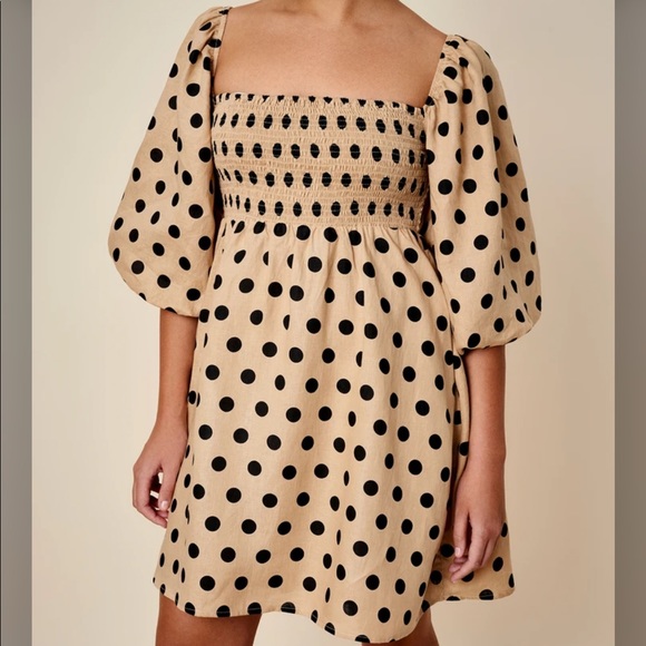 Faithfull The Brand Dallia Mini Dress Emelda Polka Dot Cold Shoulder Babydoll - Picture 10 of 16